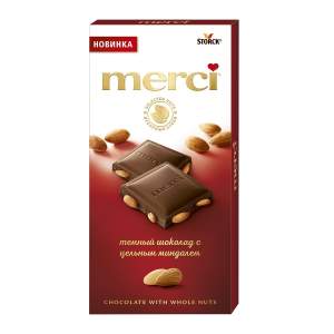 Шоколад темный с цельным миндалем Merci Storck 100гр