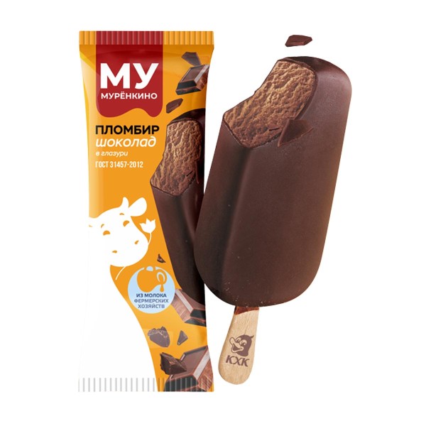 Мороженое эскимо Пломбир шоколадный в глазури Муренкино 65г