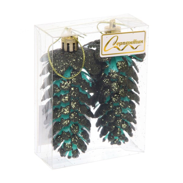Украшение елочное Таинственное очарование Шишки 9см 2шт Серпантин изумруд