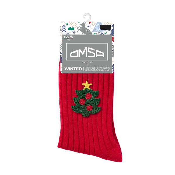 Носки детские Calzino с шерстью Новый год Omsa kids rosso 27-30