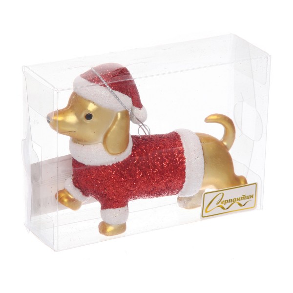 Игрушка елочная Волшебная такса 3,5х12х8,5см красный Серпантин