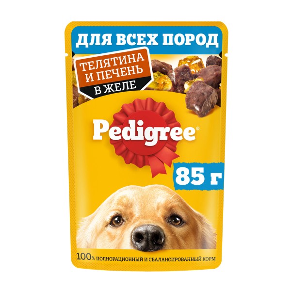 Корм Pedigree для взрослых собак 85гр с телятиной и печенью в желе