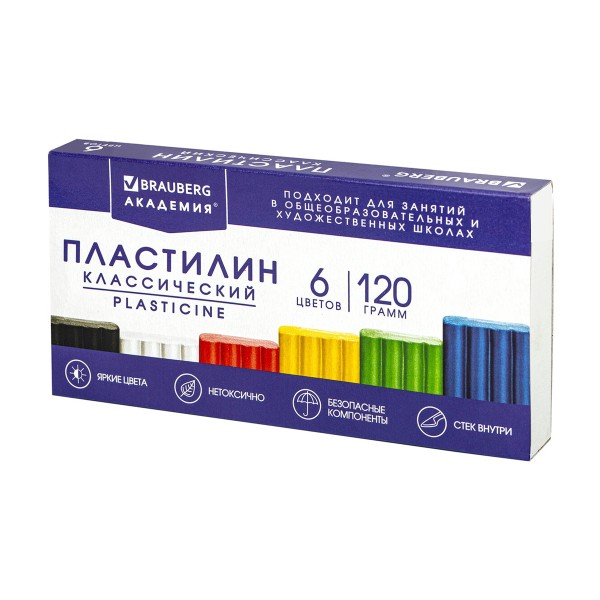 Пластилин Академия Хит классический 6 цветов Brauberg