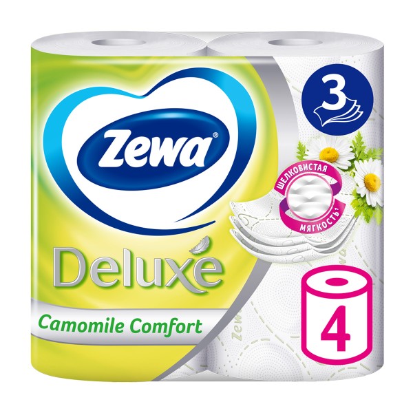 Туалетная бумага Zewa Deluxe Ромашка 3 слоя 4 рулона