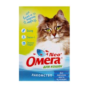 Лакомство для кошек Омега Nео+ Для выведения шерсти из желудка с ржаным солодом 90 таблеток