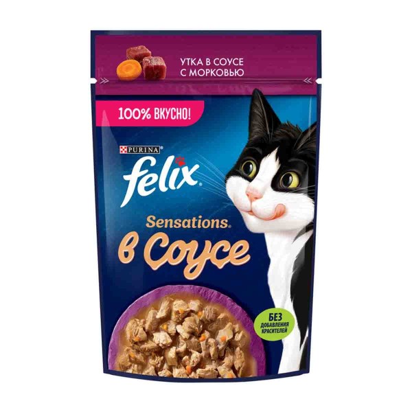 Корм для кошек Felix Sensations 75г фольга утка с морковью в соусе