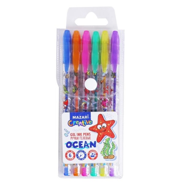 Ручки гелевые Ocean с блёстками, с ароматизированными чернилами набор 6цветов 0,9мм Mazari