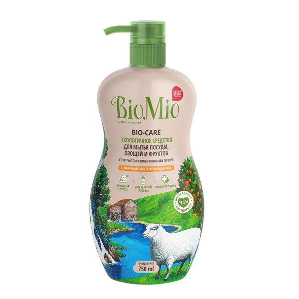 Средство для мытья посуды BioMio Bio-Сare Мандарин, хлопок и серебро 750мл