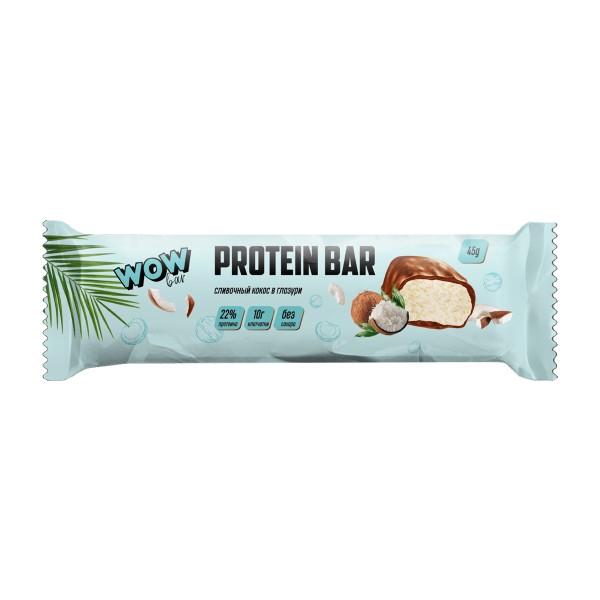 Батончик Protein bar протеиновый WOWbar 45г сливочный кокос в глазури