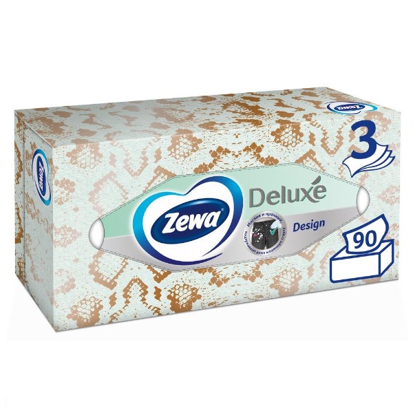 Салфетки бумажные косметические Zewa Deluxe Design 3 слоя 90шт