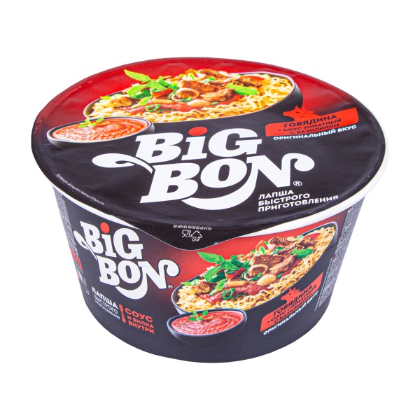Лапша быстрого приготовления Big Bon 85г говядина соус томатный с базиликом