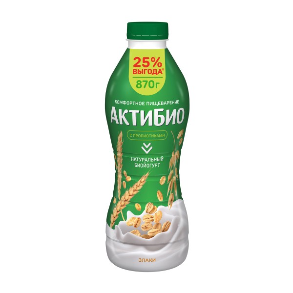 Биойогурт Актибио питьевой злаки 1,6% 870г Данон БЗМЖ