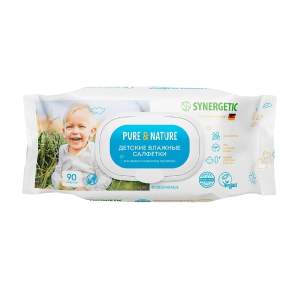 Салфетки Synergetic Pure&Nature влажные для детей 90шт пантенол и овсяное молочко