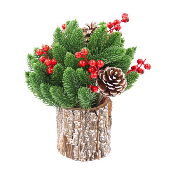 Композиция новогодняя Еловый букет на пеньке 25см