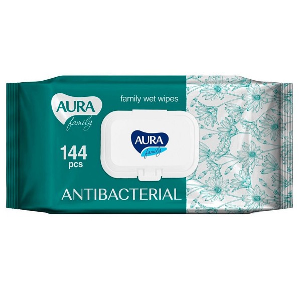 Салфетки влажные антибактериальные Aura Family 144шт