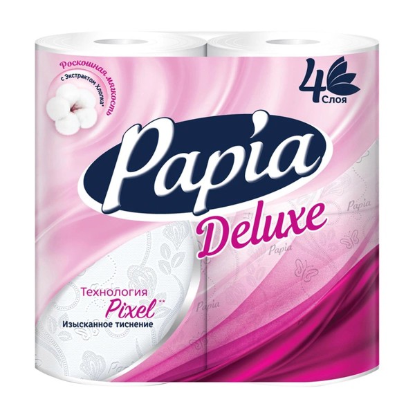 Бумага туалетная Papia Deluxe 4 слоя 4 рулона