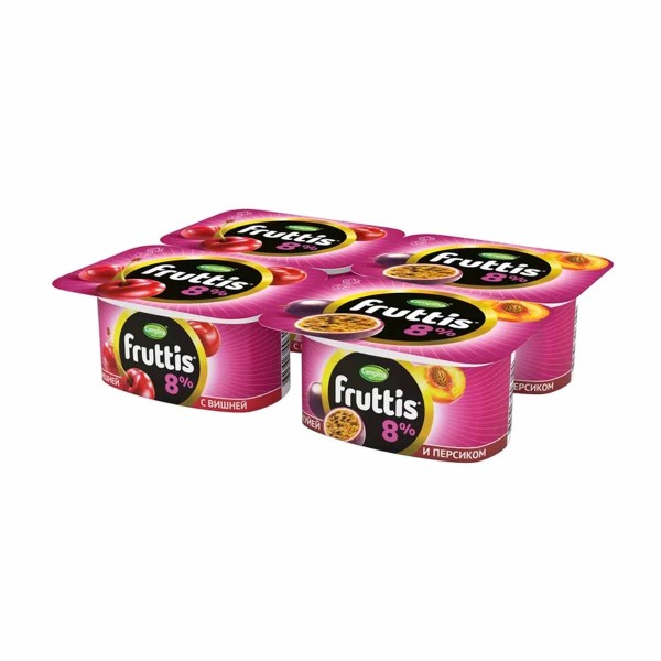 Продукт йогуртный Fruttis Супер экстра 8% 115г вишня, персик-маракуйя