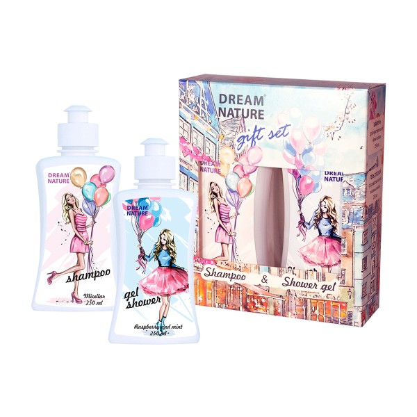 Набор подарочный Dream Nature Gift set Малина и мята: шампунь,гель д/душа