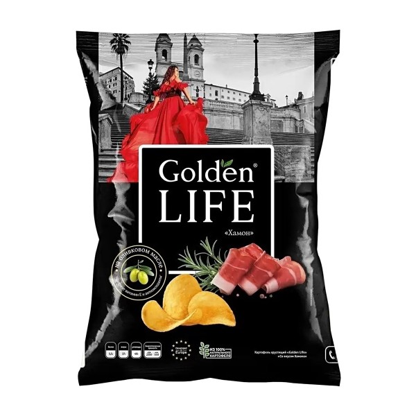 Чипсы Golden Life со вкусом хамона Московский картофель 90г