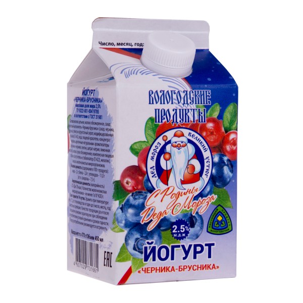 Йогурт фруктовый Великий Устюг 2,5% 470г черника-брусника БЗМЖ