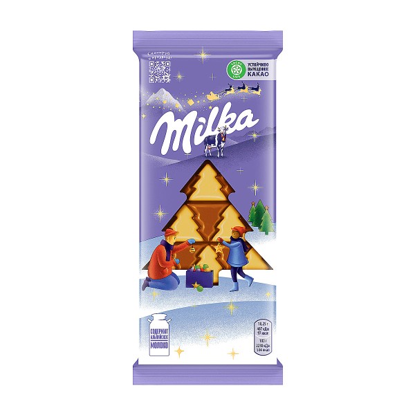 Шоколад молочный и белый Milka елка 73г