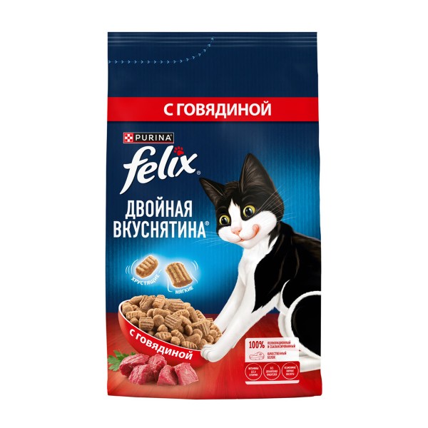 Корм для кошек Felix Двойная вкуснятина 1,3кг с говядиной