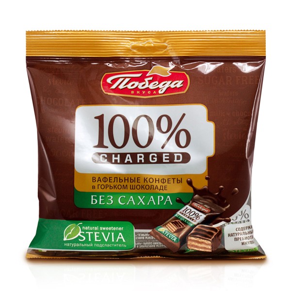 Шоколадные конфеты Чаржед вафельные в горьком шокол без сахара Победа 150г