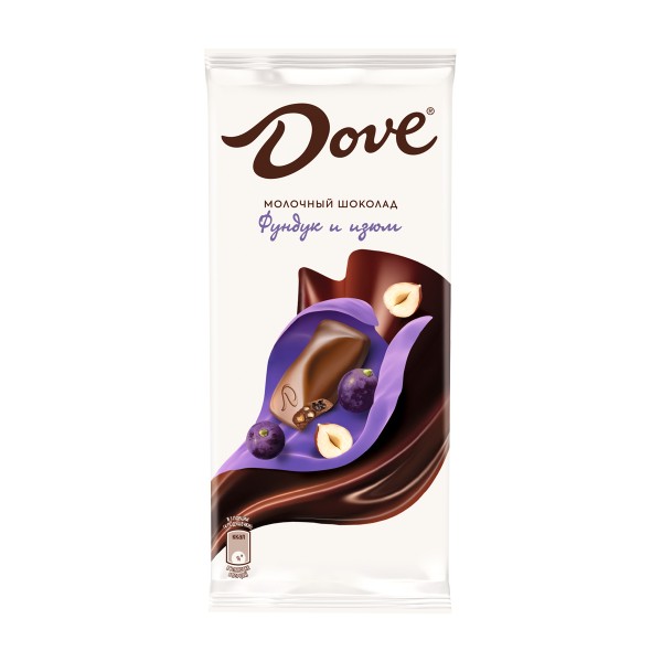 Шоколад молочный Dove 90гр с изюмом и дробленым фундуком