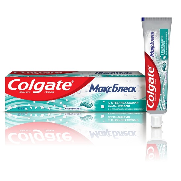 Зубная паста Colgate Макс Блеск Кристальная мята с отбеливающими пластинками для свежего дыхания и отбеливания зубов 50 мл