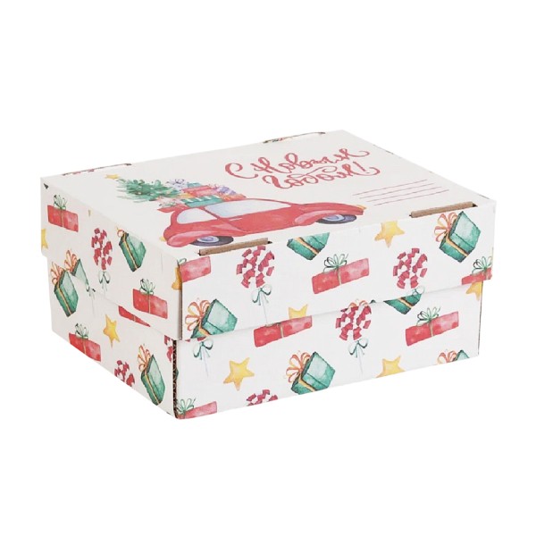 Коробка подарочная новогодняя с лентой 23х17,5х10,5см