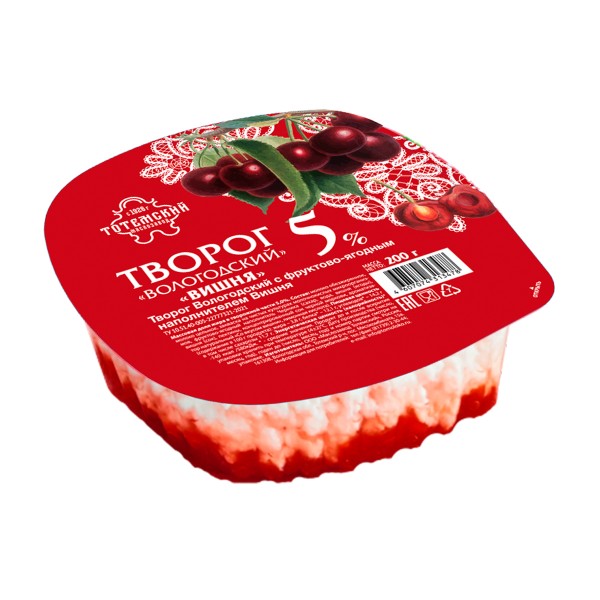 Творог с фруктово-ягодным наполнителем Вологодский 5% Тотемский маслозавод 200г вишня БЗМЖ