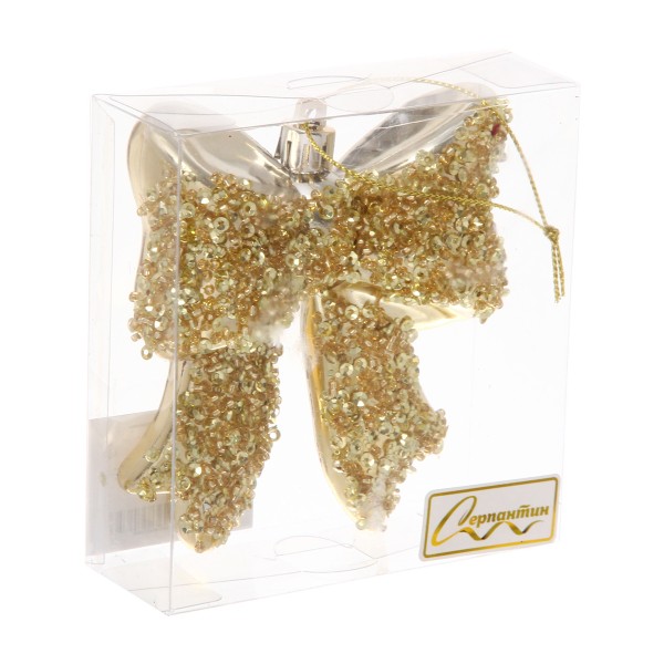 Игрушка елочная Бант 8,5х3х9,2см Серпантин шампань