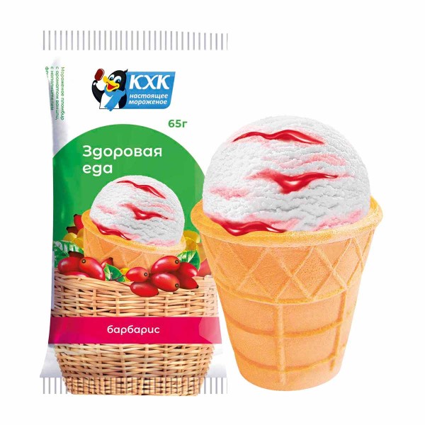 Мороженое в вафельном стаканчике Здоровая еда пломбир барбарис 65г БЗМЖ