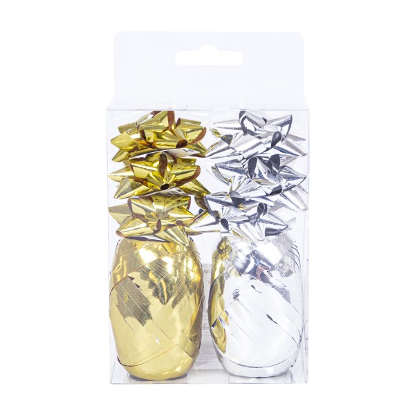 Набор для оформления подарков золото и серебро матовый 6 бантов+2 ленты Miland