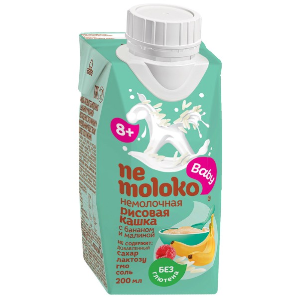 Каша рисовая безмолочная Nemoloko с бананом и малиной 0,2л