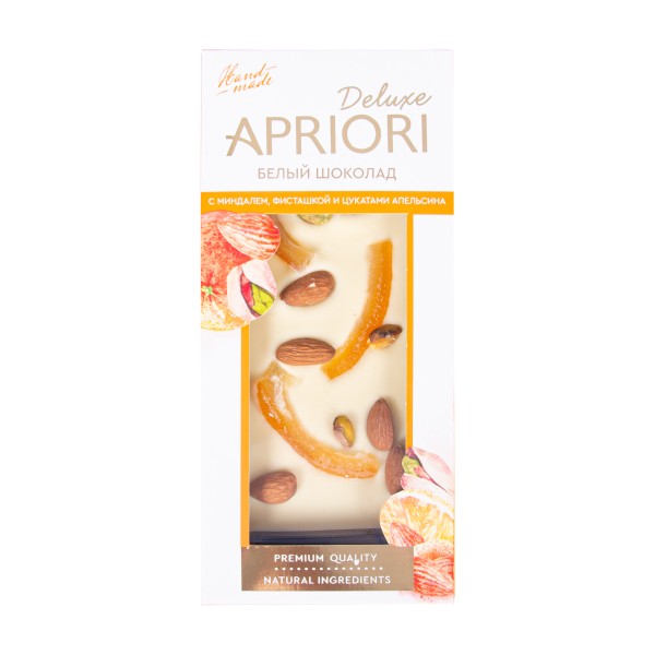 Шоколад Apriori белый с миндалем фисташкой и цукатами апельсина 85г