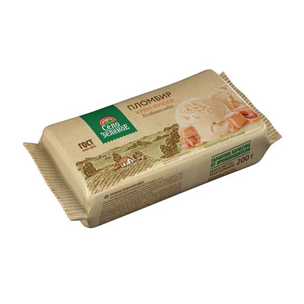 Мороженое брикет пломбир крем-брюле Село зеленое 200г