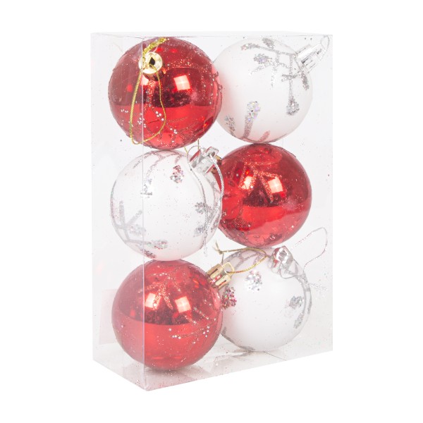 Набор шаров Веточки белый/красный 6см 6 штук