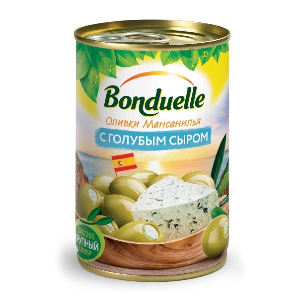 Оливки Мансанилья с голубым сыром Bonduelle 314мл