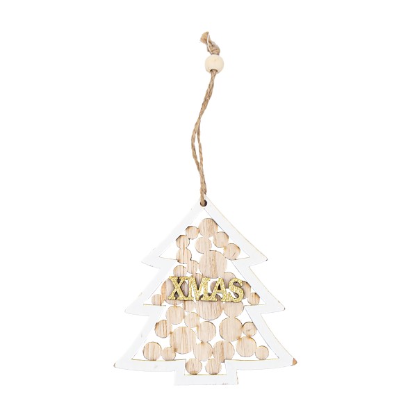 Подвеска деревянная Елка с кружками 13см