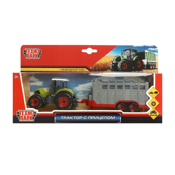 Машина Трактор с прицепом металл 22см Технопарк