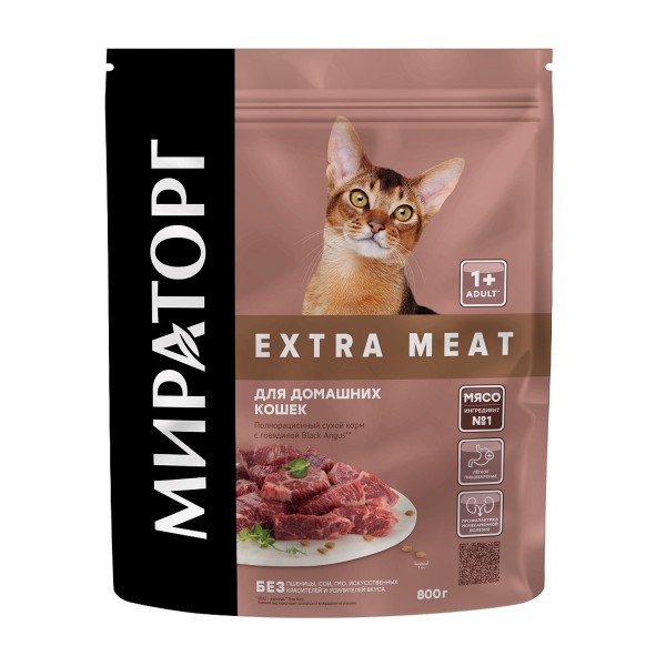 Корм Winner Extra Meat для домашних кошек с говядиной black angus 800г Мираторг