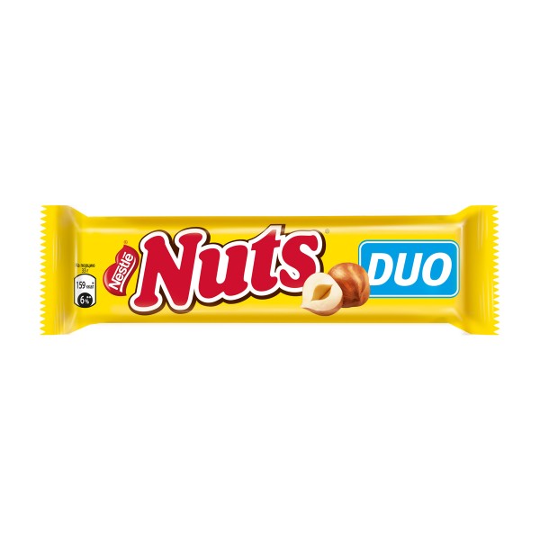 Шоколадный батончик Nuts Duo Nestle 66г цельный фундук