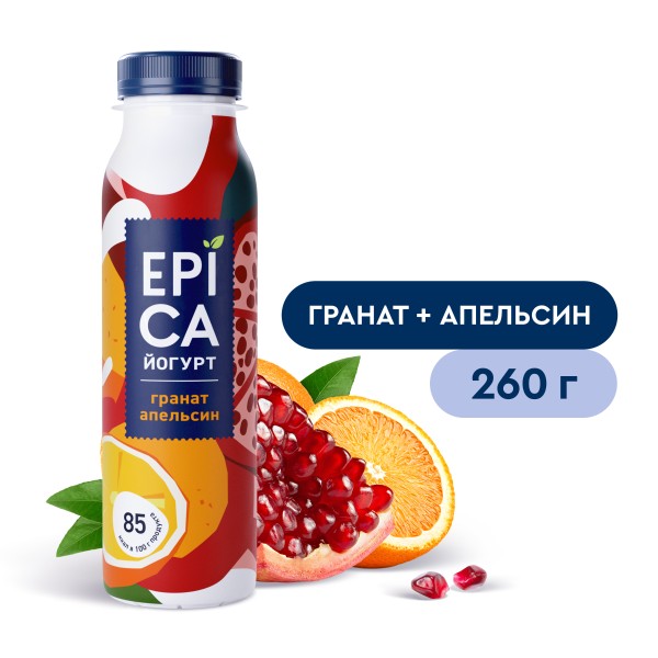 Йогурт питьевой  Epica с гранатом и апельсином 2,5% 260г БЗМЖ