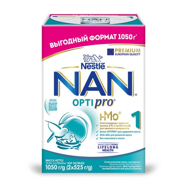 Смесь сухая молочная NAN-1 Optipro с олигосахаридами 2'FL 2x525г с рождения