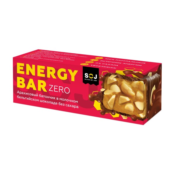 Батончик арахисовый Energy bar Zero в бельгийском шоколаде без сахара 45г