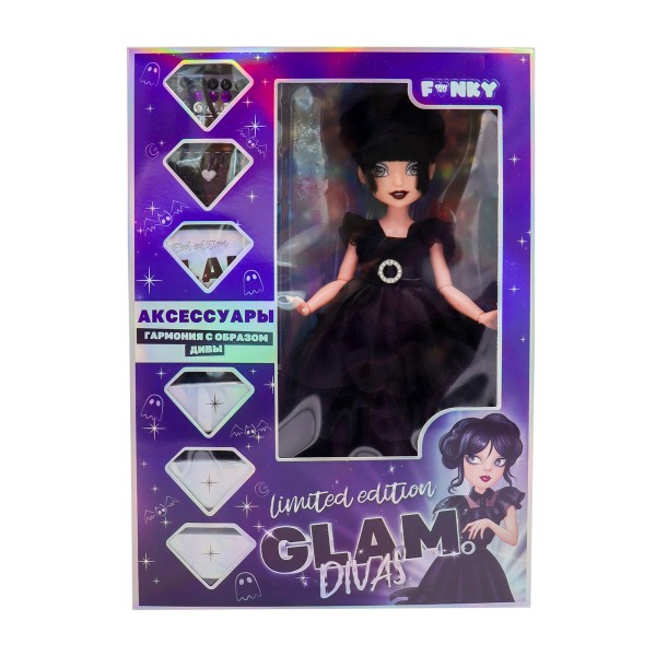 Кукла Glam Divas Вэнди с аксессуарами 25см Funky Toys черное платье