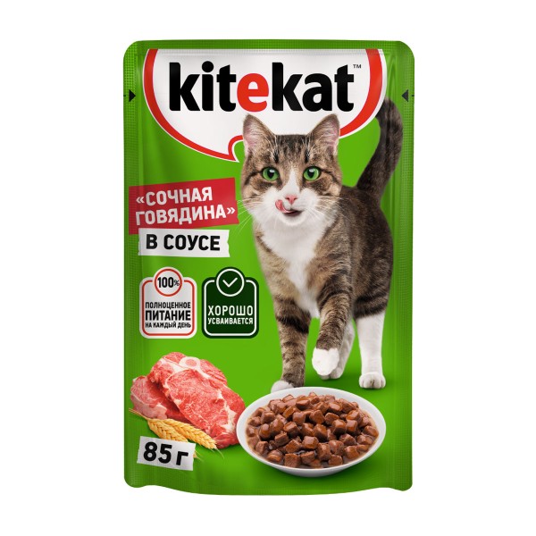 Корм для кошек Kitekat 85г с говядиной в соусе