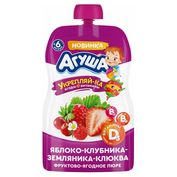Пюре детское Агуша 90г яблоко клубника земляника клюква