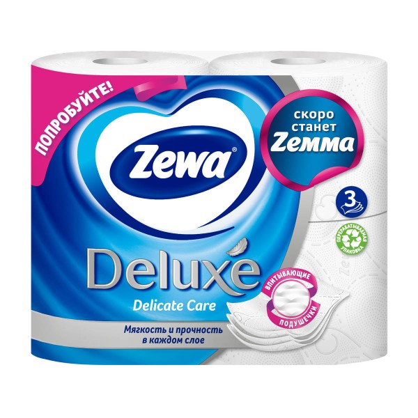 Бумага туалетная Zewa Deluxe белая 3 слоя 4 рулона